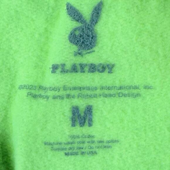 Playboy Hoodie Men’s Medium Neon Yellow Embroidered Logo Pullover Sweatshirt - Picture 4 of 6